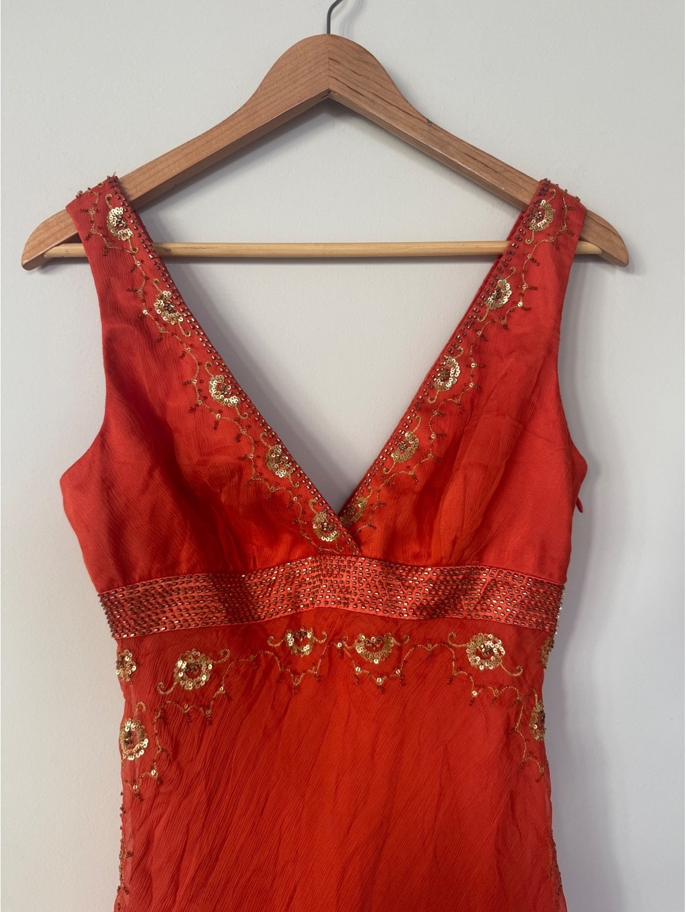 NWT DEADSTOCK Y2K Fairy Silk Beaded Orange Euro Dress Laundry by Shelli Segal - Picture 2 of 13